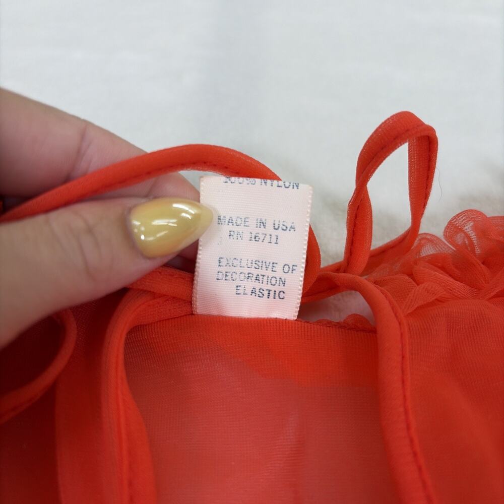 Vintage Sheer Red Bra, Bloomers and Smock Top Ruffled Trim Bows No Tags Charity - Picture 7 of 16